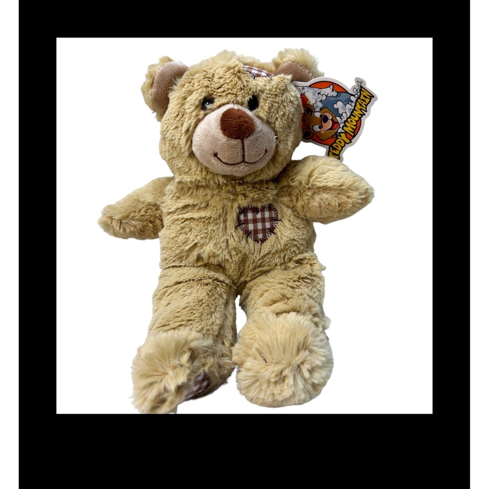 Teddy Mountain Brown Patches Bear 8 Inch Plush Tan Gingham Heart 0087 NWT